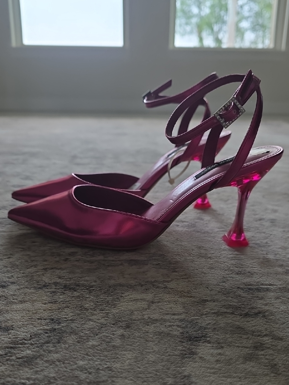 Nine West Women’s Metallic Pink Slingback Pump with Crystal Buckle